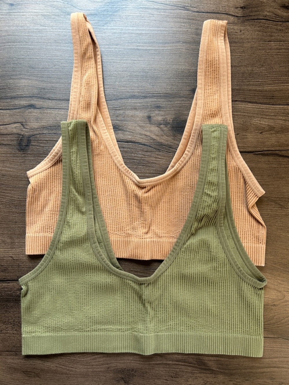 Colsie Ribbed Bralette Duo - Burnt Orange & Olive Green - Picture 2 of 4